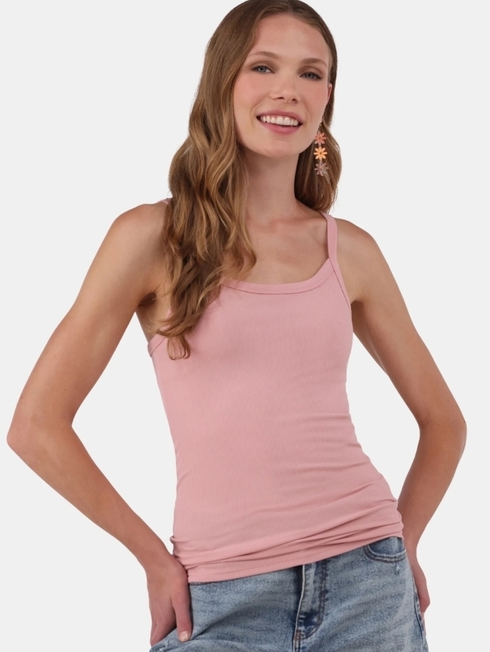 NOBO Pink Ribbed Tank Top with Scoop Neck